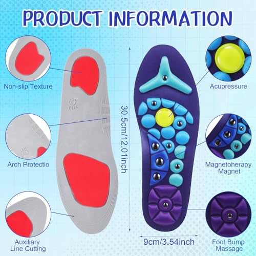 Image of Glitopper Acupressure Magnetic Insoles Orthopedic Massage Insoles with Magnetic Technology Shock Absorption Arch Support Helps Blood Circulation and Relieve Fatigue(Blue,L(Men 12-15 /women 13-16))