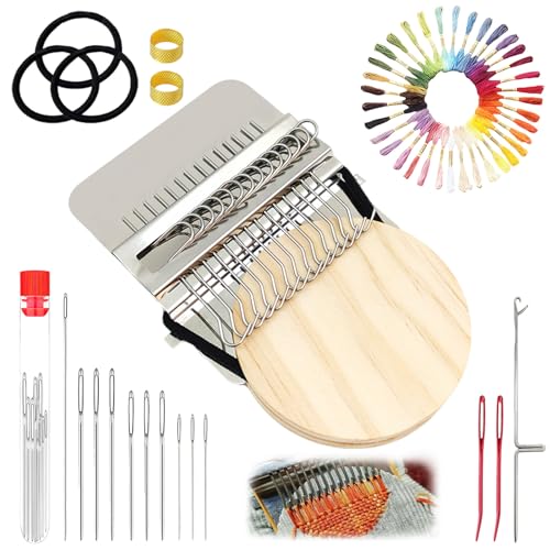 Dapeds Knit Patch Kit - Patch Maker Loom for Beginners - Mini Knits Patchs Mending Kits Looms for DIY Fabric Repair & Craft Projects with 10 Pcs Large Eye Needles 36 Colors Thread(14 Hooks)