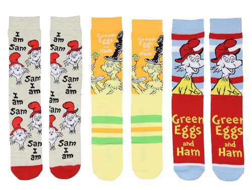 Chaussettes Dr. Seuss mi-mollet en lot de 3 paires multicolores taille 10-13 pour adulte