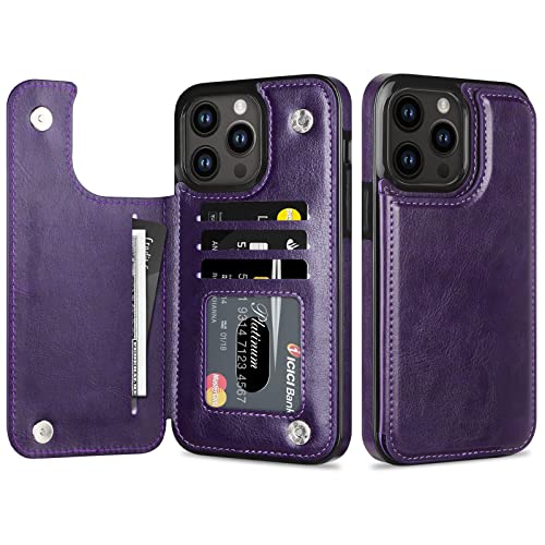 HianDier Wallet Case Compatible with iPhone 12 Pro MAX Case 5G 6.7-inch Slim Protective with Credit Card Slot Holder Flip Folio Soft PU Leather Magnetic Closure Cover, Crystal Purple