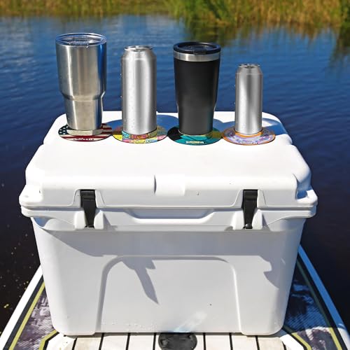 Image of Lil Sucker Flag Suction Ring - Non-Tipping, Anti-Spill Can Drink Holder for Boats, Trucks, RVs, ATVs, Home & Outdoors - Secure Your Drinks and Prevent Spills With Non Slip Cup Coaster - Flag Pack of 2