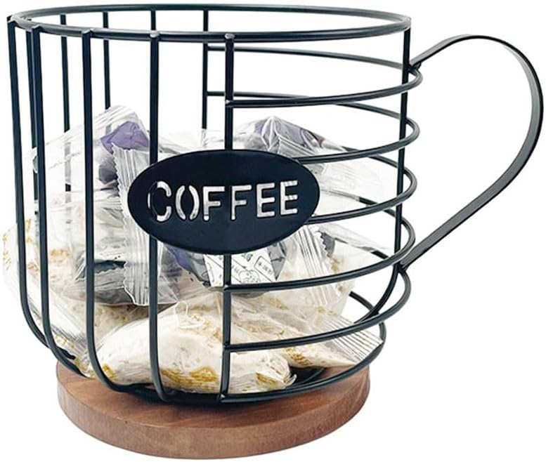 Coffee Capsules Storage Basket,Counter Coffee Caps Metal Coffee Pod Holder,Metal Coffee Pod Holder - Large Capacity Coffee Capsule Storage Basket, Kitchen Organizer,Gold(Black)