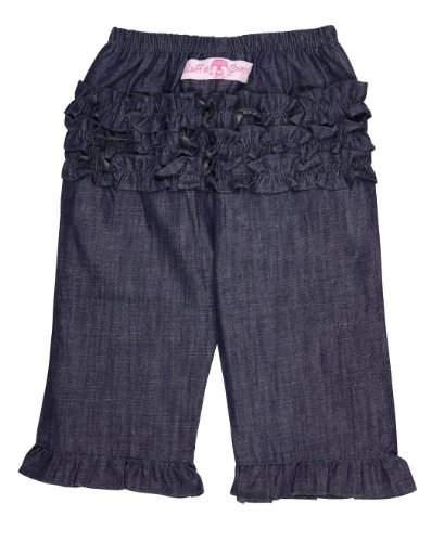 RuffleButts Baby/Toddler Girls Baby Dark Blue Denim Jean Ruffled Pants - 12-18m