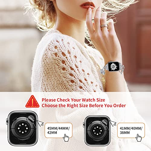 Bling Band Compatible with Apple Watch 49mm 45mm 44mm 42mm, Metal Jewelry Watch Strap for Ultra/Series SE 9 8 7 6 5 4 3 2 1 Interchangeable Charms Dressy Bracelet for Women (Silver)