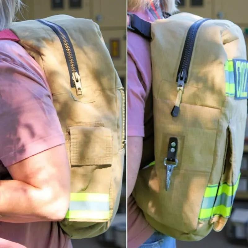 Personalized Firefighter Turnouts Backpack with Embroidery Name, Custom Upcycled Firefighter' Backpack Adventure Gear Bag Tactical Backpacks Firefighter Gift4