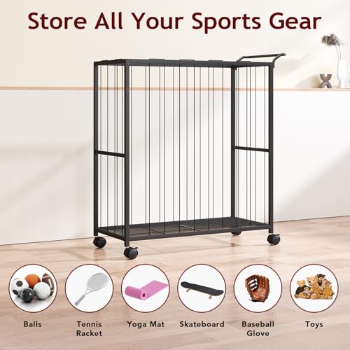 Ball-Storage-Bin-Rolling-Sports-Ball-Cart-Black-Metal-Garage-Organizer-Sport-Rack-Ball-Basket-Storage-Toys-Cage-for-Garage-or-Gym-Indoor-Outdoor-Sports-Equipment