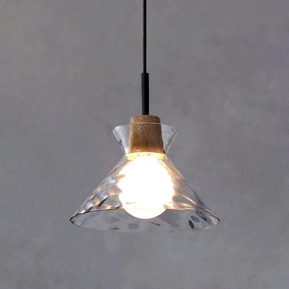 BLOOHK Farmhouse Pendant Light Handblown Clear Hammered Glass Dome Shade Chandelier, Adjustable Height Hanging Ceiling Lamp for Dining Room, Hallway, Entryway(Funnel)