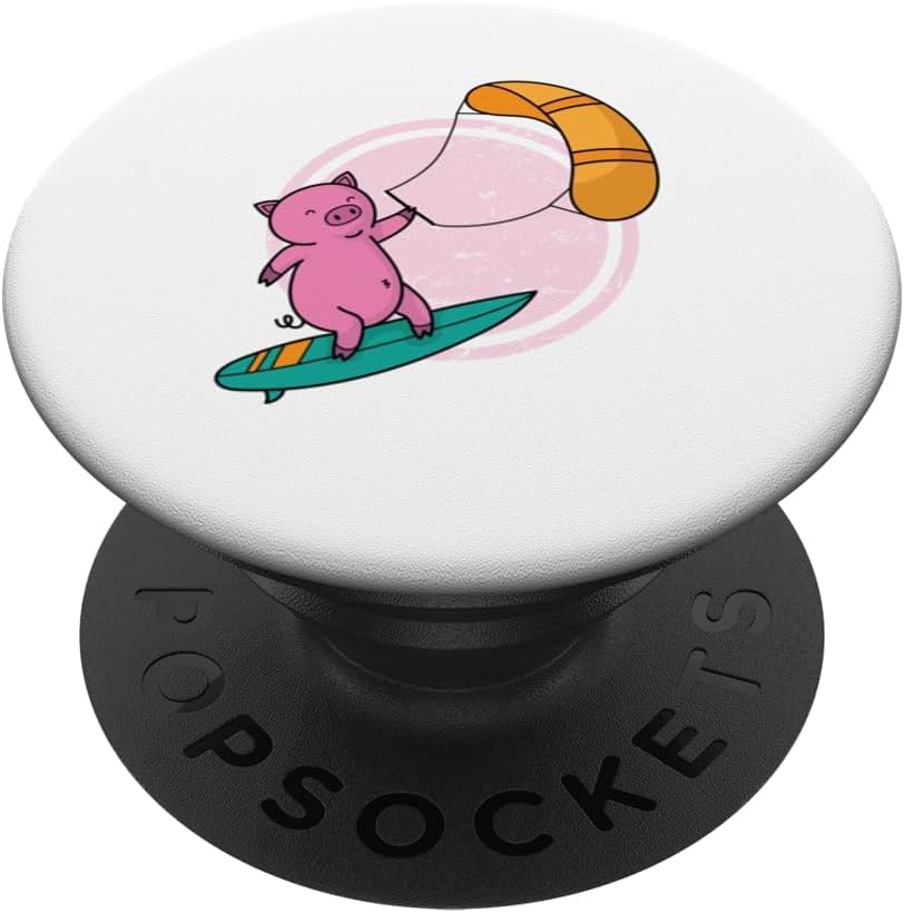 Pig at Kite Surfing PopSockets Adhesive PopGrip