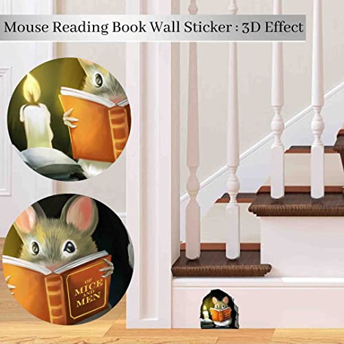 Mouse Reading Book, Wall Decor Sticker Decal, Kids Room, Classroom, Home, Bedroom, Bookcase, Book Lover, Of Mice And Men, Children, Adorable, (Mouse Reading Book) #TOP2