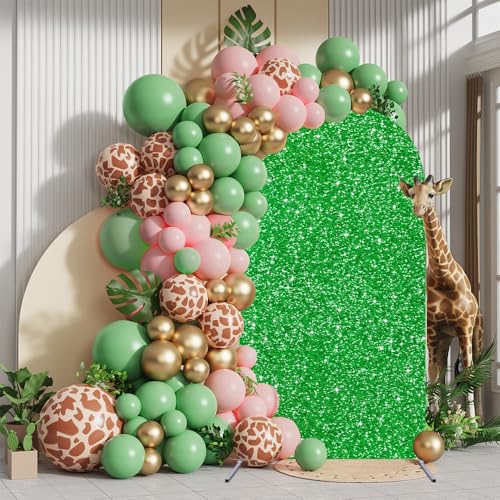 Image of 7.2Ft Arch Backdrop Cover Green Spring Sparkling Backdrop Cover Chiara Round Top Background Arch for Jungle Party Birthday Photography Prom Decoration