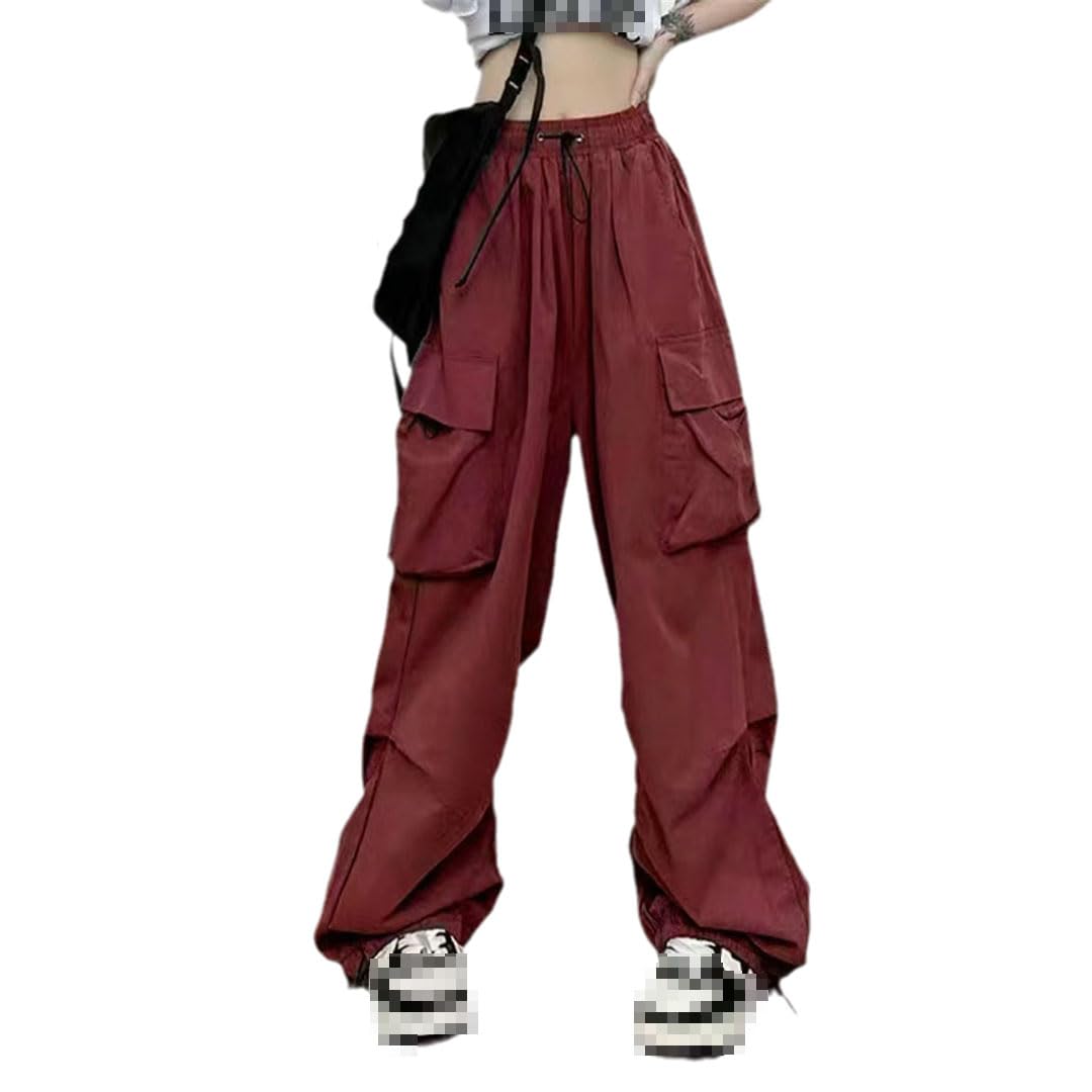 Ownwfeat Pantalon Cargo Femme Poches Oversize Pantalon Taille Élastique Pantalon Large Jambe Baggy