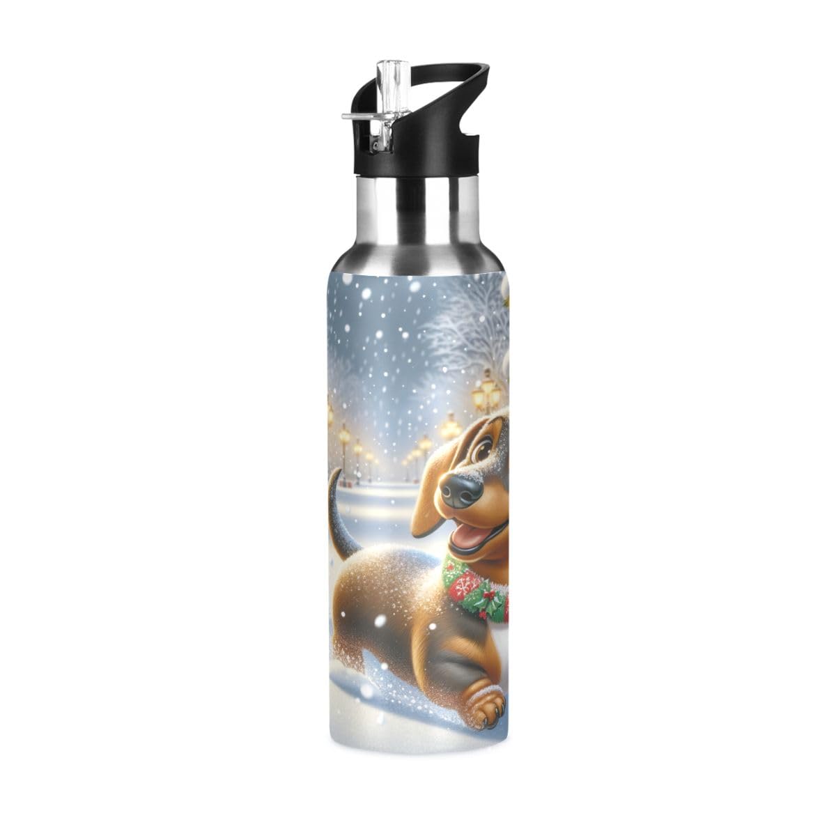 Lindas botellas de agua aisladas de acero inoxidable con diseño de perro salchicha para hombres, botellas de agua aisladas