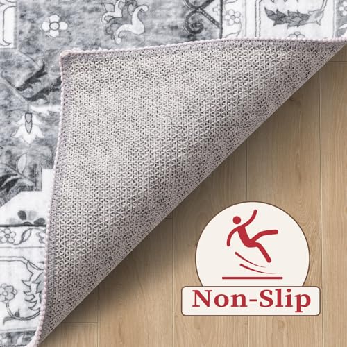 SERISSA Boho Rugs for Entryway, 2x3 Grey Entryway Rug Non-Slip Washable Small Area Rug, Ultra Soft Oriental Vintage Low-Pile Indoor Door Mat Floor Carpet for Entrance Bedroom Kitchen Bathroom