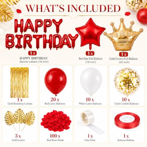 Image of Red Birthday Decorations for Girls | Red Party Decorations, White Gold Confetti Balloons, Curtain for Bithday Baby Shower Wedding Anniversary Bachelorette Party