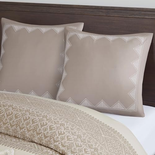 Image of INK+IVY Single 100% Cotton Euro Sham - European Square Decorative Pillow Cover, Hidden Zipper Closure (Pillow Insert NOT Included), Isla, Geometric Taupe, 26 inchx26 inch