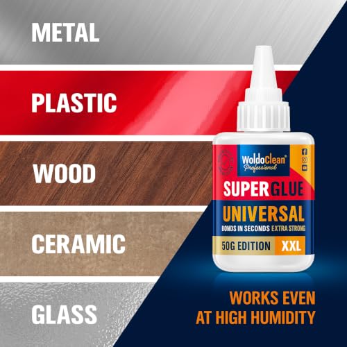 Image of WoldoClean Super Glue All-Purpose Liquid 50g - Fast Drying Clear CA Adhesive for Metal, Plastic, Wood, Ceramic, Glass & DIY Repairs