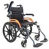 MEVZHH Rollstuhlklappbar, Kellner Leichtgewicht Tragbarer Reisewagen Nicht-Pneumatischer Reifen Verstellbare Fußlehne Armlehne Senior/Behinderte Selbstfahrende, Tragbare (A)/B