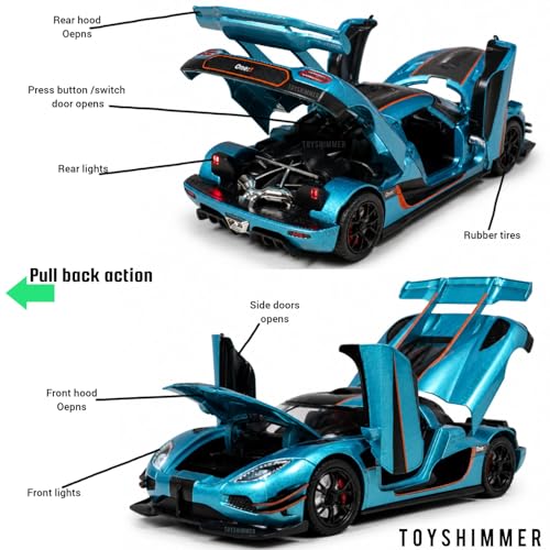 Image of 1:24 Scale Koenigsegg One:1 Diecast Model Car with LED Lights & Engine Sound | Premium Metal Body | Openable Doors via Roof Button | Realistic Collectible Toy for Kids & Adults-Green