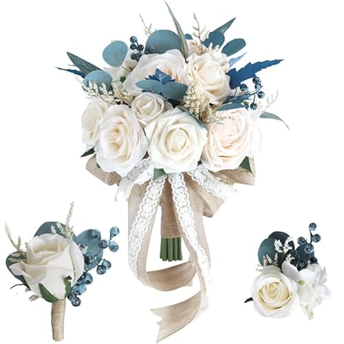_XeBu[̉ԉł̃u[PAu[gjAÃRT[WÃEFfBOt[uCYChu[P̋LO (Color : 1set Bridal Bouquet)