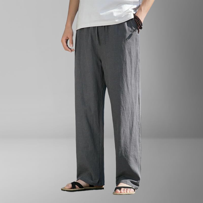 Men's Spring Summer Chinese Style Trendy Retro Loose Breathable Cotton Linen Straight Casual Pants3