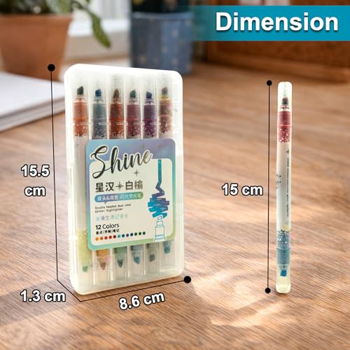 Image of WISHKEY Double-Head Glitter Marker Pens, Shining Non-Toxic Ink, Quick Drying Shimmery Colorful Highlighter Pens for Multipurpose, Stationery Items for Kids and Adults, 8+ Years (Pack of 6, Multicolor)
