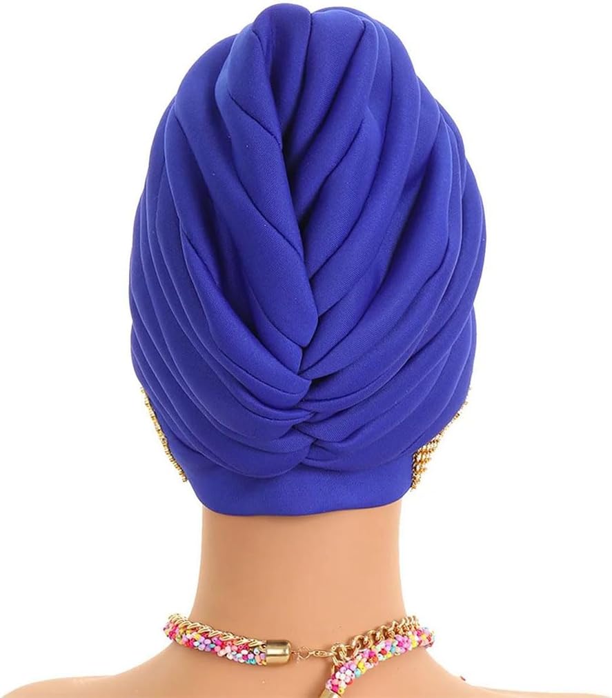 Womens Elegant African Turban Cap Diamonds Fleece Nigeria Auto Party Head Wrap Bonnet Muslim Hijab