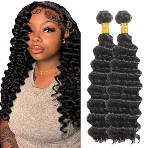 AuokMar Tissage Bresilien Cheveux Humain Natural Black Bundles Human Hair Extension Machine Double Weft Weave Deep Wave Human Hair Tissage Cheveux Naturels...