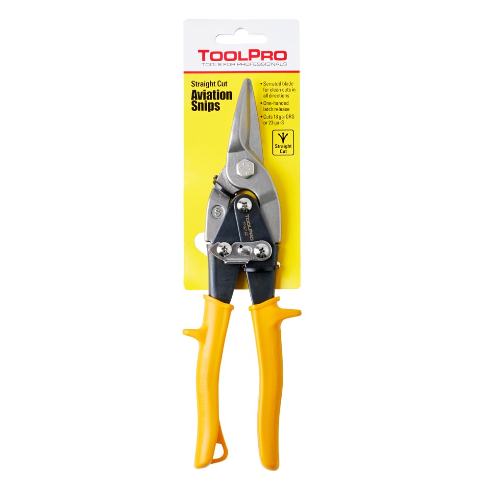 Cisaille à coupe droite ToolPro jaune pour résoudre les problèmes de tôles déformées et mal coupées