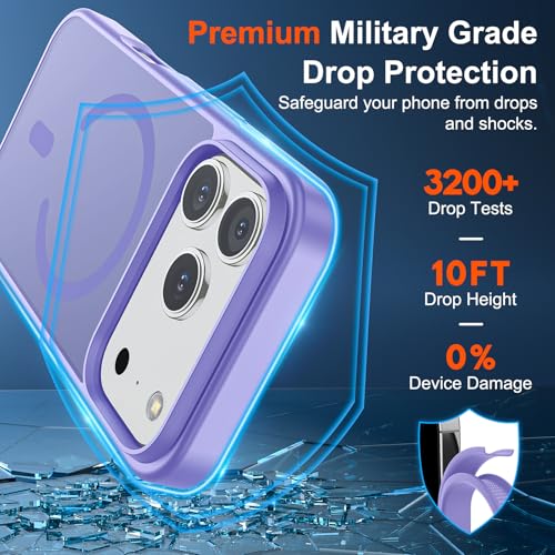 Image of SUPFINE Magnetic for iPhone 17 Pro Max Case (Compatible with MagSafe)(Military Grade Drop Protection) Translucent Matte Shockproof with Anti-Fingerprint Phone Cover 2025,Purple