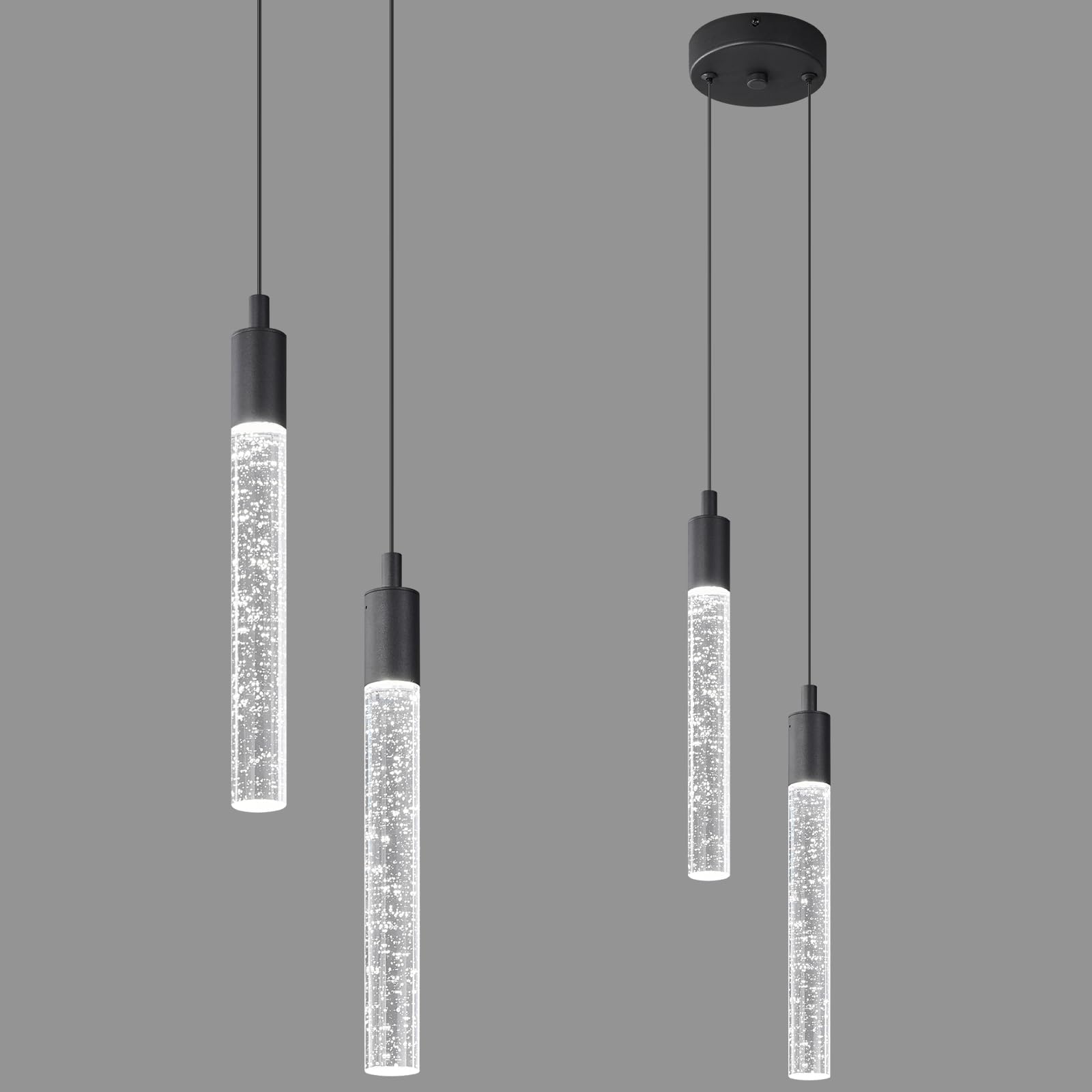 Nowoczesna lampa wisząca LED, czarna, mini lampa wisząca, do sypialni, stolik nocny, mała lampa wisząca (2 światła)