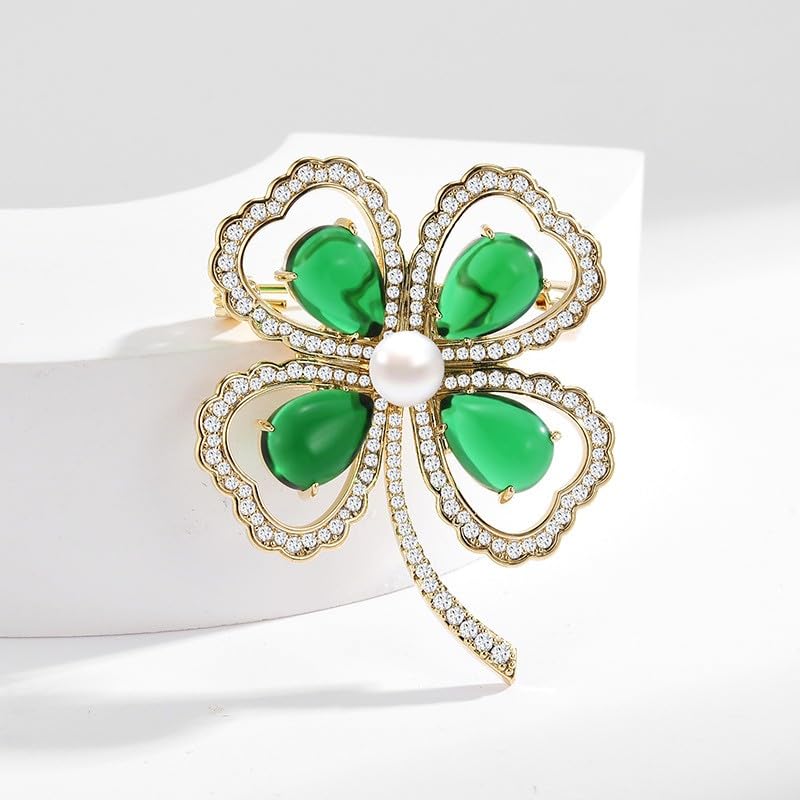 Image of Rhinestone Leaf Brooch Pins - Crystal & Gold-plated Lapel Pin Jewelry for Women - Birthday Gift for Wife or Friends