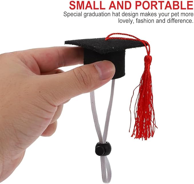 Gorra de graduación para mascotas pequeñas, 2 piezas, tassel rojo, talla S miniatura 2