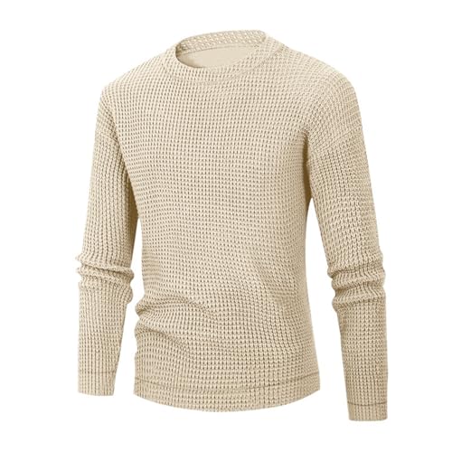 Waffle Knit Sweater - Fashionable Men's Long Sleeve Crew Neck Pullover