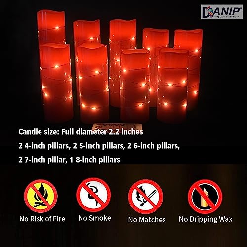 Velas LED rojas DANIP con luces de estrellas integradas y mando 5