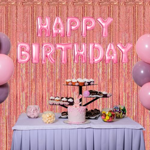 Image of 2 Pack 3.3 x 8.2 ft Tinsel Foil Fringe Backdrop Curtain, Upgraded Rose Gold Glitter Metallic Streamers, Party Photo Curtains Backdrop for Birthday Wedding Bride Prom Bachelorette Party Decor
