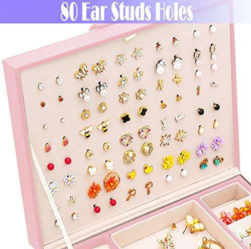 Mtgocha Earring Jewelry Box For Girls Women, Pink Jewelry Organizer Box, Leather Stud Earring Organizer Holder Earring Box For Girls, Women's Jewelry Boxes For Earrings Necklace Rings #TOP3