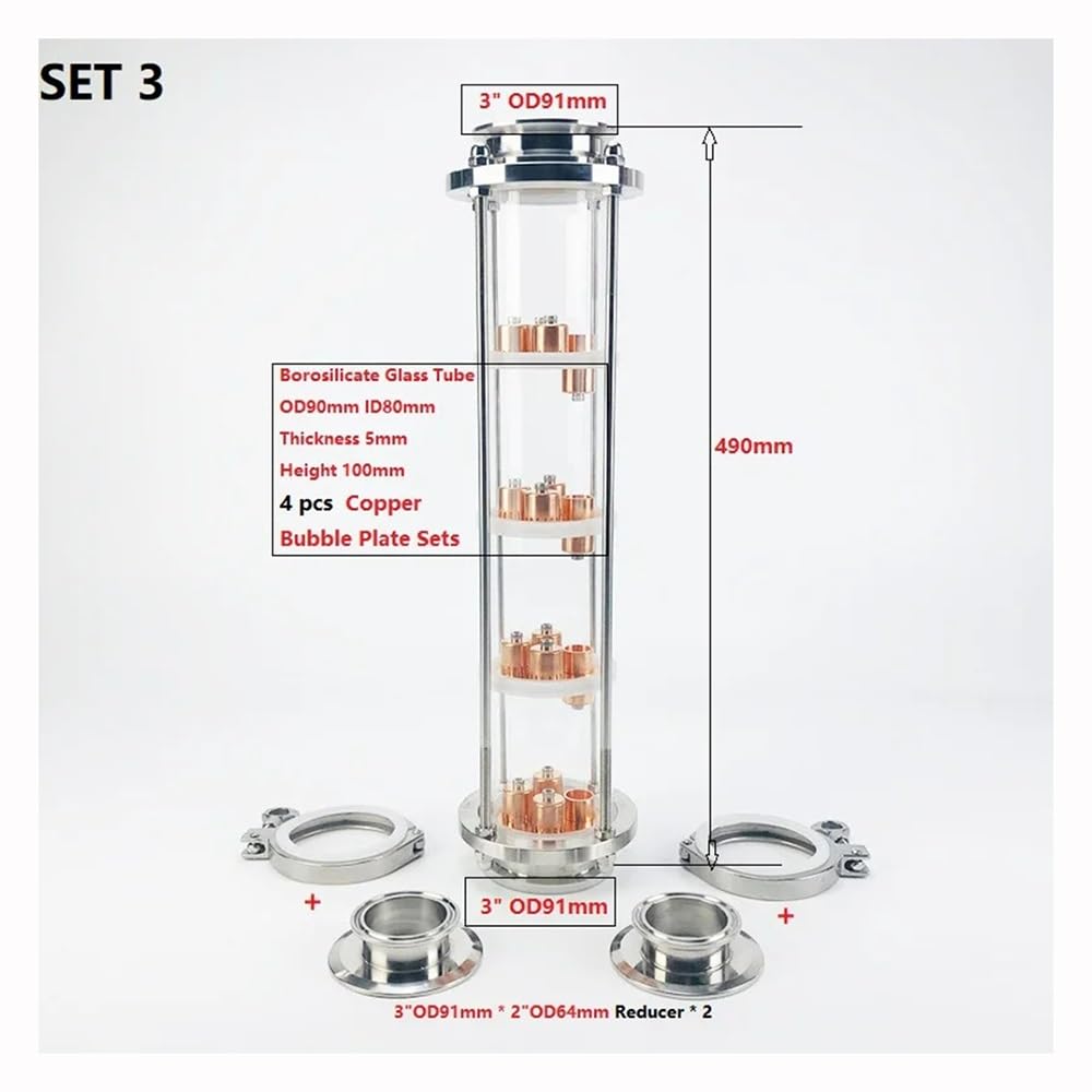 Colonna Di Distillazione, Colonna Di Distillazione OD91 Da 3" (76 Mm) Con Piastre A Bolle In Rame Da 4 Pezzi For Distillazione, Colonna Di Rettifica In Vetro Di Alta Qualità A 4 Strati, Argento ( Size