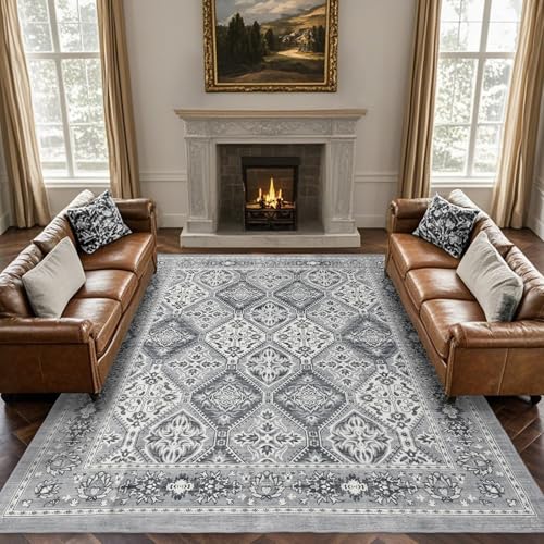 Brevonox Alfombra de área para sala de estar, alfombra interior lavable a máquina para dormitorio, alfombra vintage para comedor, alfombra antideslizante con respaldo floral, suave, alfombra de