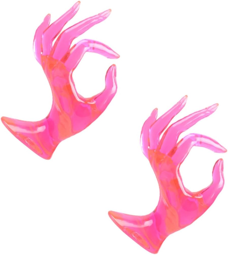 4 Pcs Ring Display Stand Necklace Hanger Stand Rings Organizer Ring Rack Display Trinket Tray Gift Women Bracelets Plastic Showing Holder Jewelry Hand Frame Plastic Material Pink