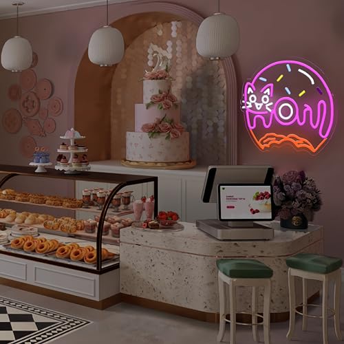 Image of Cat Donut Neon Sign Donut Cat Neon Light Donut Light Sign Dimmable Donut LED Neon Light for Bakery Shop Decor Nursery Room Game Room Wall Art 14 inchx12.3 inch