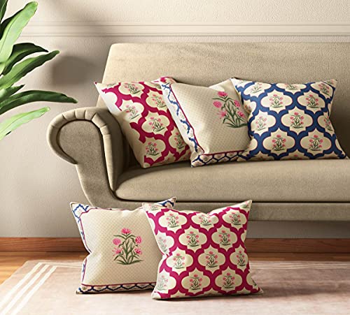 Image of India Circus by Krsnaa Mehta Poppy Window Multicolor Satin Blend Cushion Pillow Covers Set of 5 (16 x 16 Inches)