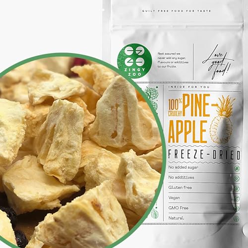 ZINGY ZOO - Gefriergetrocknete Früchte | 100% Pure Ananas Trockenobst Gefriergetrocknete Ananas | Früchte Gefriergetrocknet Ohne Zuckerzusatz | Knusprig - Aromatisch - Lecker Freeze Dried Pineapple ZingyZoo