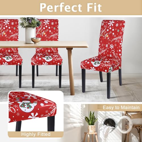Image of SearchI Christmas Chair Covers Set of 6, Stretch Xmas Kitchen Chair Cover Removable Washable Holiday Parsons Chair Slipcovers for Dining Room, Christmas Decoration, Ceremony(Snowman+Snowflake)