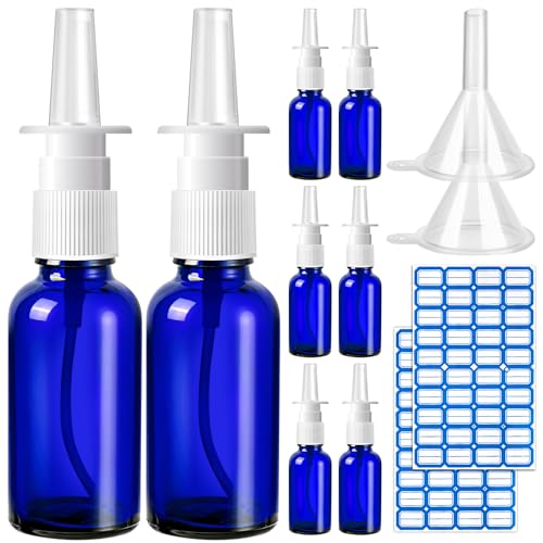 ZHWKMYP 10 Pcs Nasal Spray Bottle Empty, 30ML/1oz 6 Pcs Refillable Nasal Spray Bottle Fine Mist Glass with 2 Funnels and 2 Labels