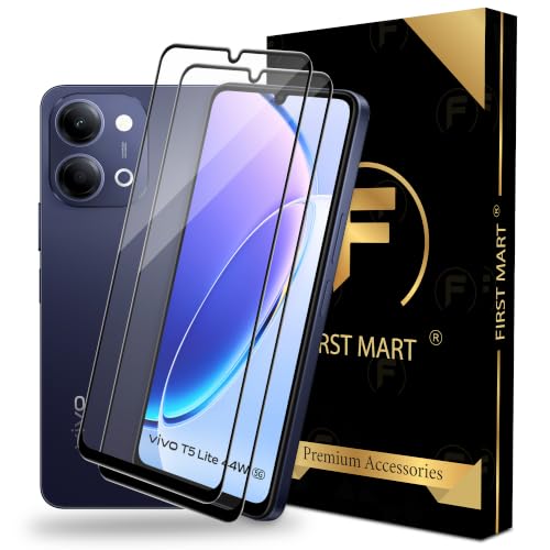 Image of FIRST MART Tempered Glass Screen Protector for Vivo T5 Lite - Full-Glue Screen Guard, 3D Edge to Edge, HD Clear, Bubble-Free, Case-Friendly, Black, Pack of 2