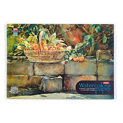 Image of Anupam Artists Watercolour Glued Pads 300 GSM Cold Pressed A4 12 Sheets for Watercolour, Gouache, Ink, Acrylic, Wet & Mixed Media, Art Painting, Drawing for Artists & Amateurs