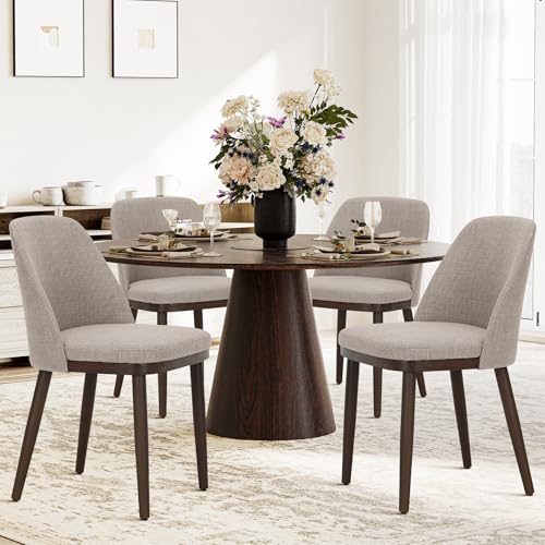 COLAMY Upholstered Dining Chairs Set of 4, Modern Kitchen Chairs with Back, Fabric Side Dining Room Chairs with Wood Legs for Kitchen Dining Room Restaurant, Camel