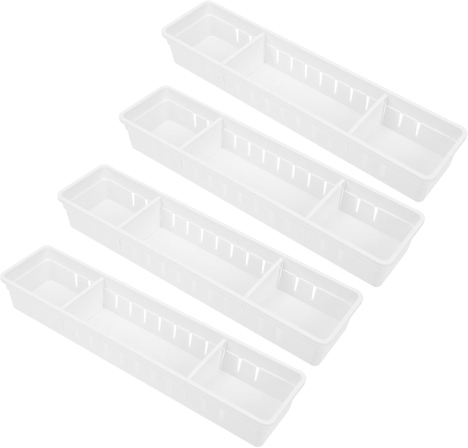 Wakauto 4pcs Small Drawer Storage Boxes Set, Plastic Tableware Organizer with Multiple Compartments, Kitchen Cutlery and Utensil Drawer Organizer for Home Cabinet Storage