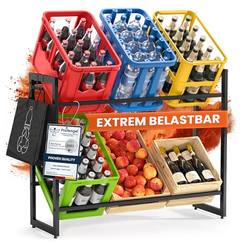 Heldenwunder Getränkekistenregal (6 Kisten) Metall 2 Haken - Höhenverstellbar, Extrem Standfest | Bierkisten-Regal Wasser-Kistenregal Getränke-Regal Weinkistenregal Getränkekisten Flaschenregal