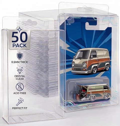 YZtree 25 Pack Mainline Diecast Protector Cases: Toy Car Protective Cases Protector Case for Hot W-Heels & M-atchbox 0.5MM Thick Crystal Clear Display for 1:64 Scale Carded Diecast Cars
